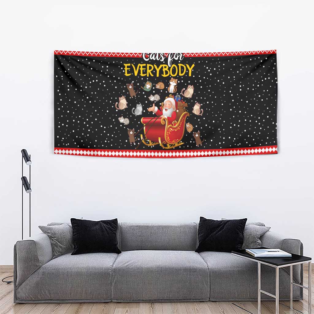 Funny Santa Tapestry with Cats for Everybody Quote and Red Christmas Pattern - Wonder Print Shop