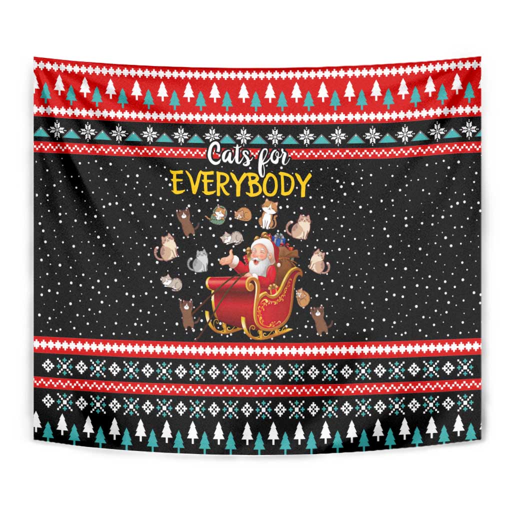 Funny Santa Tapestry with Cats for Everybody Quote and Red Christmas Pattern - Wonder Print Shop