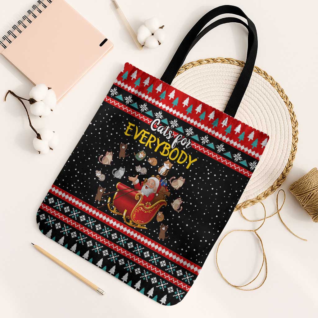 Funny Santa Tote Bag with Cats for Everybody Quote and Red Christmas Pattern - Wonder Print Shop