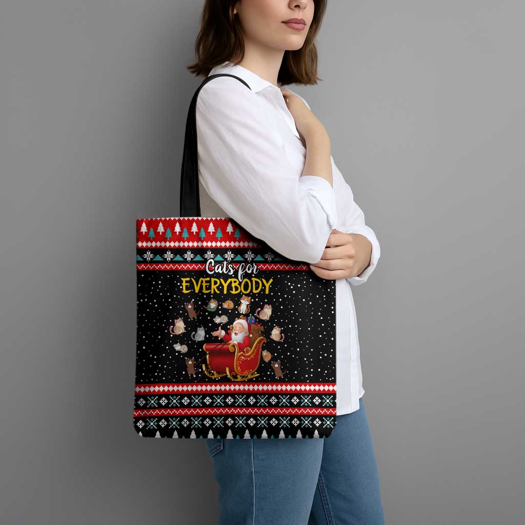 Funny Santa Tote Bag with Cats for Everybody Quote and Red Christmas Pattern - Wonder Print Shop
