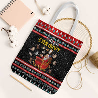 Funny Santa Tote Bag with Cats for Everybody Quote and Red Christmas Pattern - Wonder Print Shop