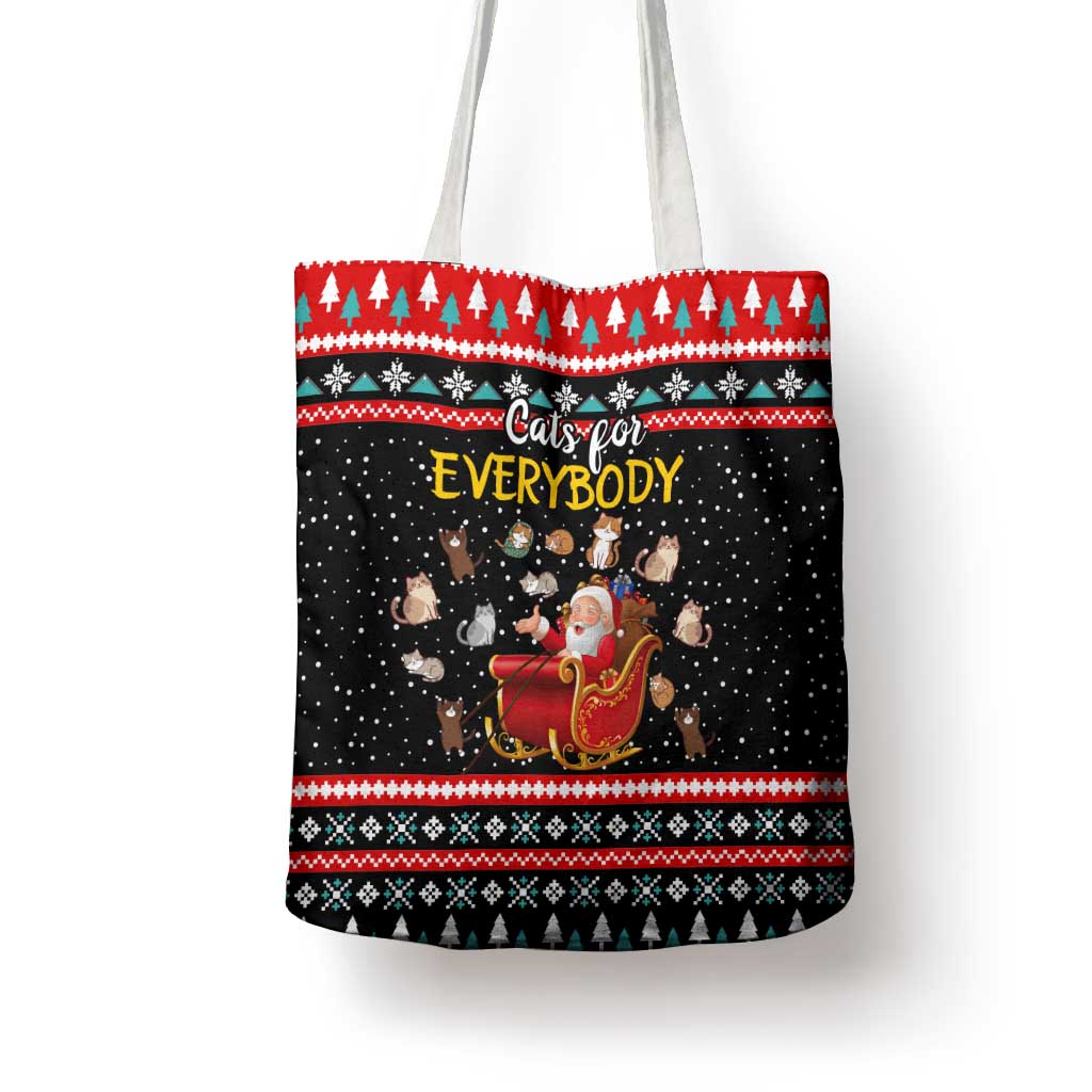 Funny Santa Tote Bag with Cats for Everybody Quote and Red Christmas Pattern - Wonder Print Shop