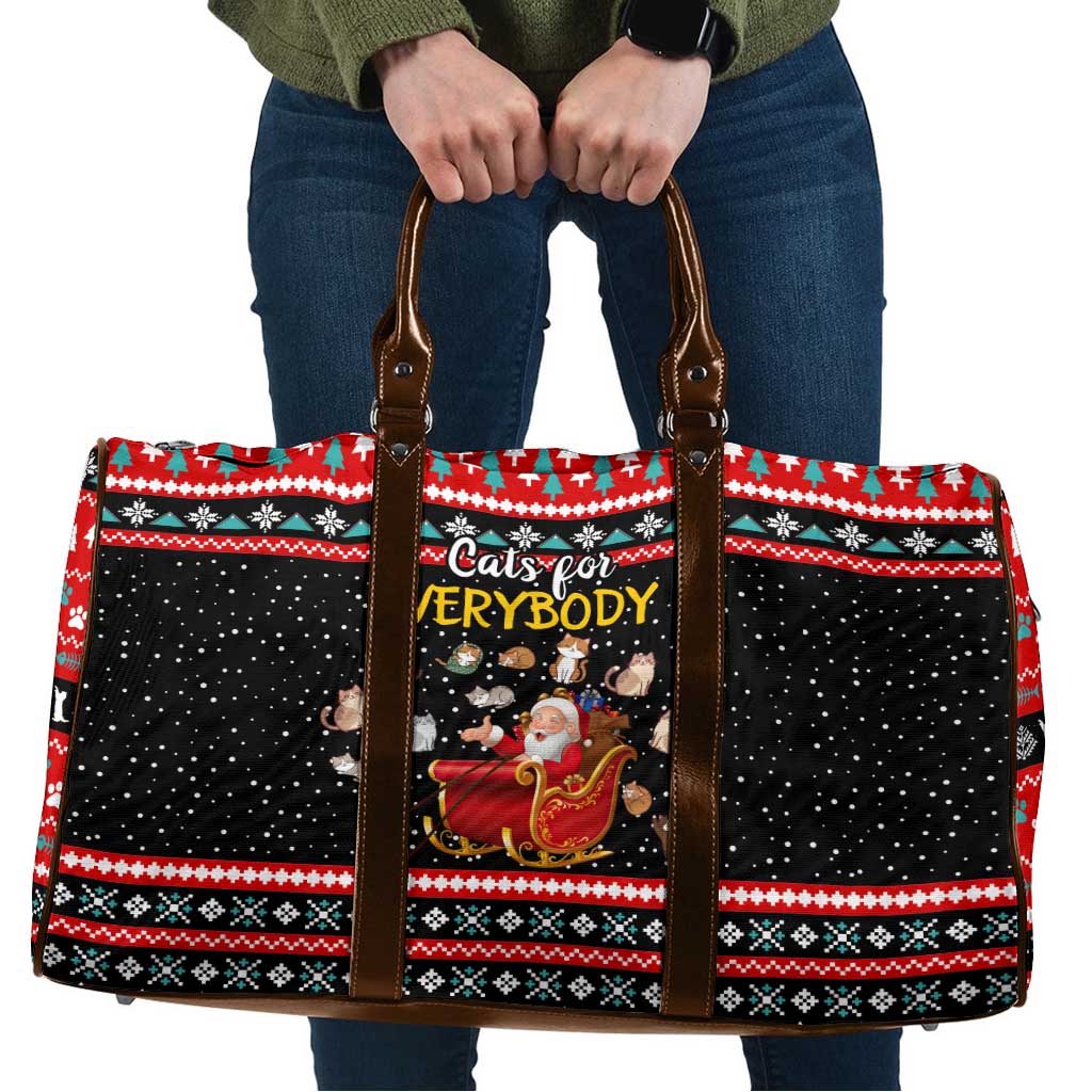 Funny Santa Travel Bag with Cats for Everybody Quote and Red Christmas Pattern - Wonder Print Shop