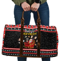 Funny Santa Travel Bag with Cats for Everybody Quote and Red Christmas Pattern - Wonder Print Shop