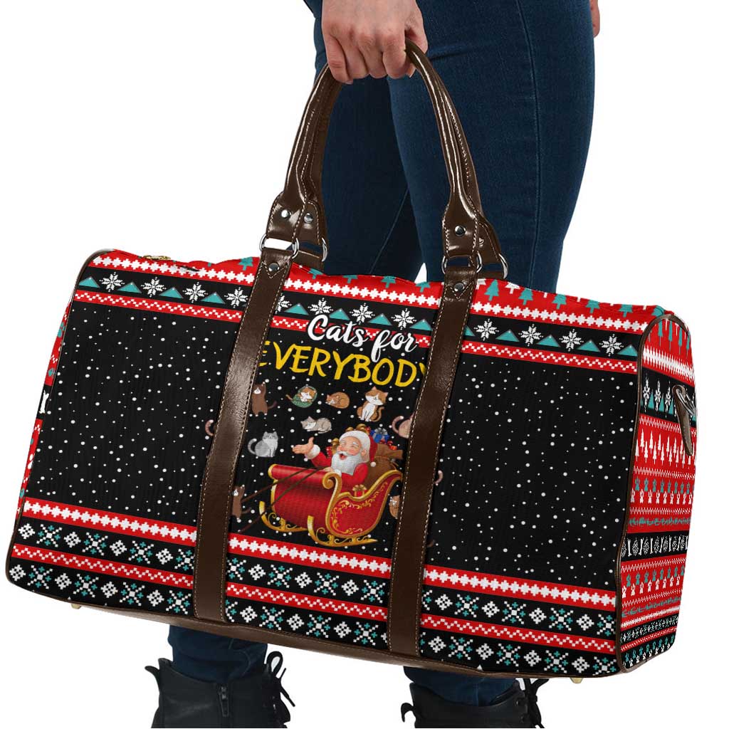 Funny Santa Travel Bag with Cats for Everybody Quote and Red Christmas Pattern - Wonder Print Shop