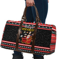 Funny Santa Travel Bag with Cats for Everybody Quote and Red Christmas Pattern - Wonder Print Shop