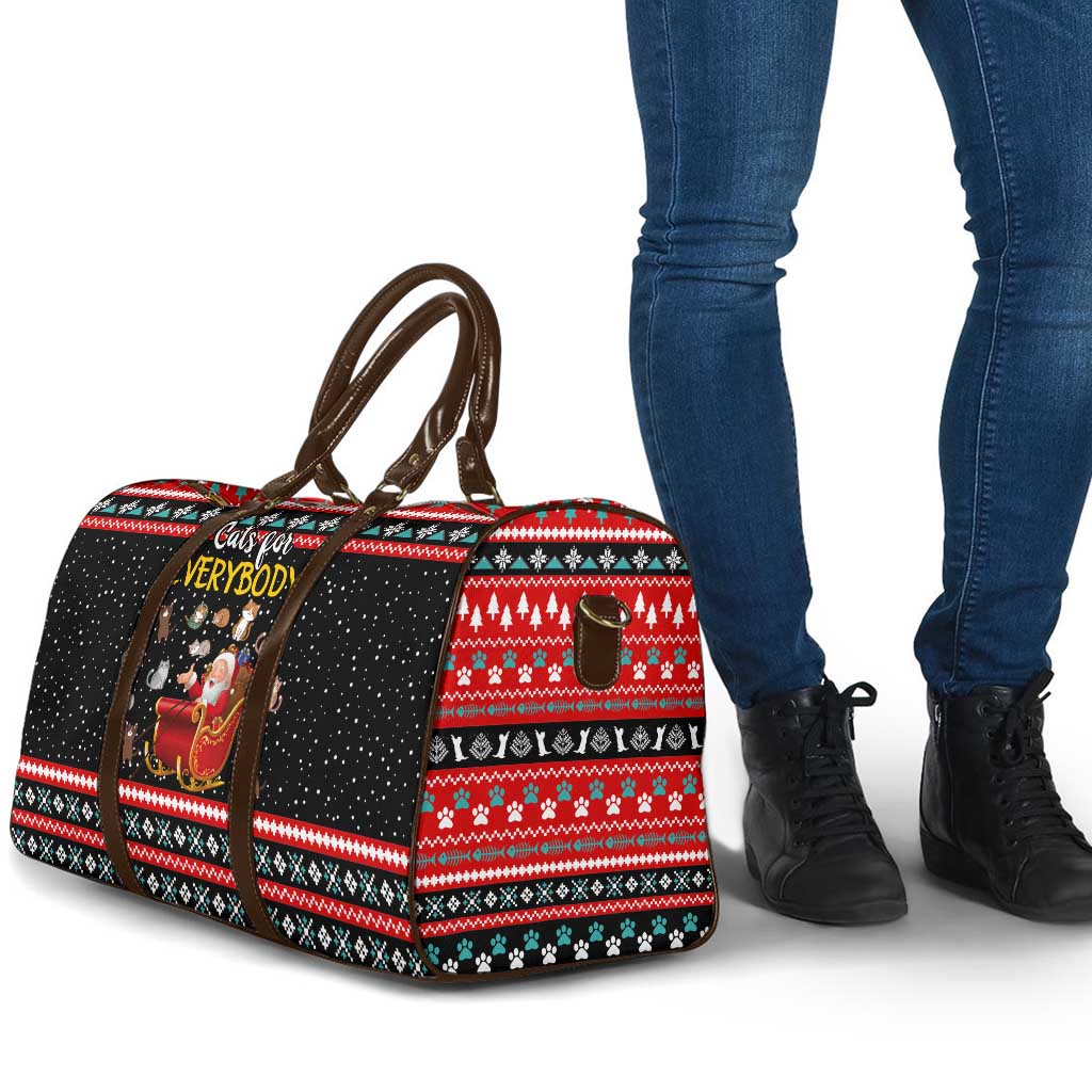 Funny Santa Travel Bag with Cats for Everybody Quote and Red Christmas Pattern - Wonder Print Shop
