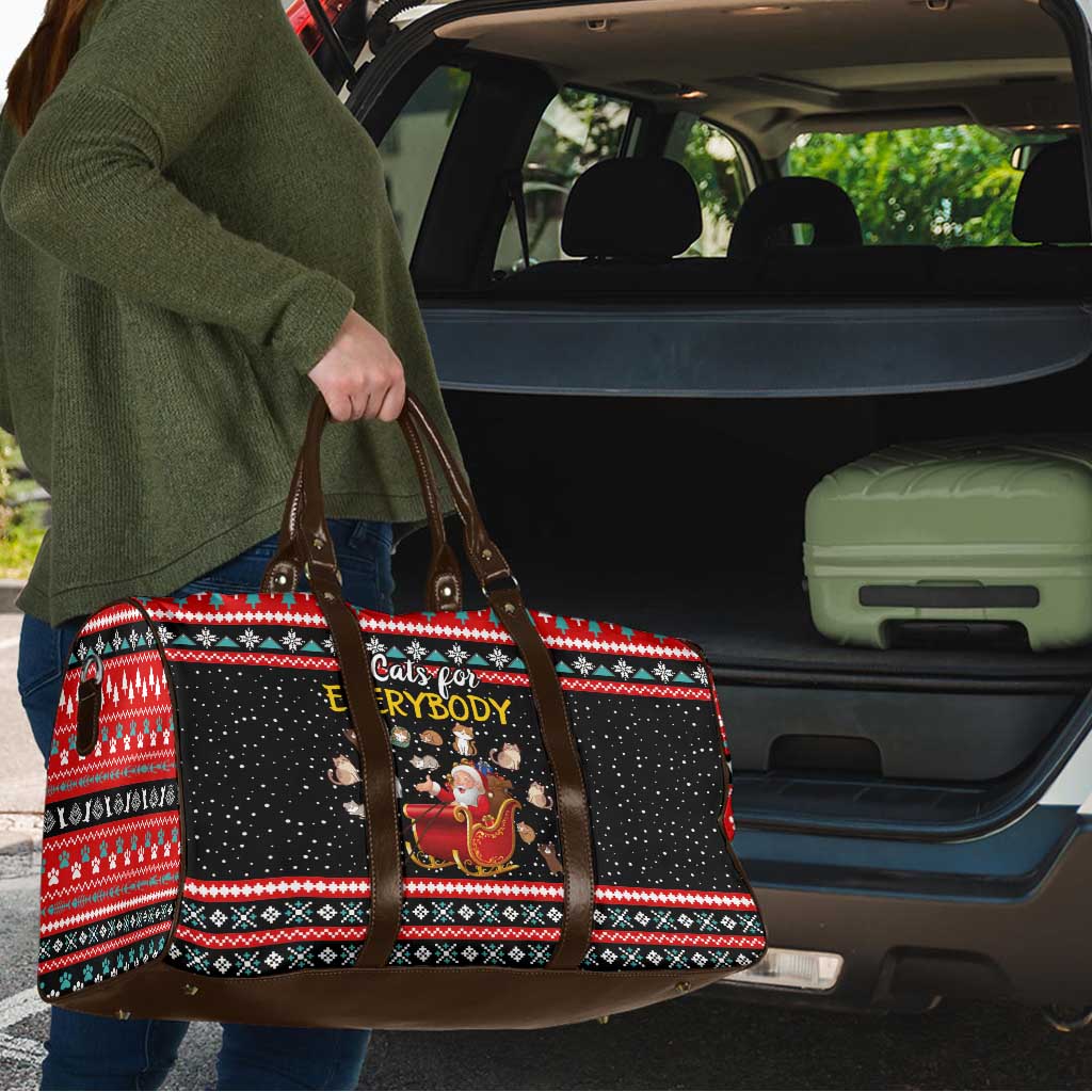 Funny Santa Travel Bag with Cats for Everybody Quote and Red Christmas Pattern - Wonder Print Shop