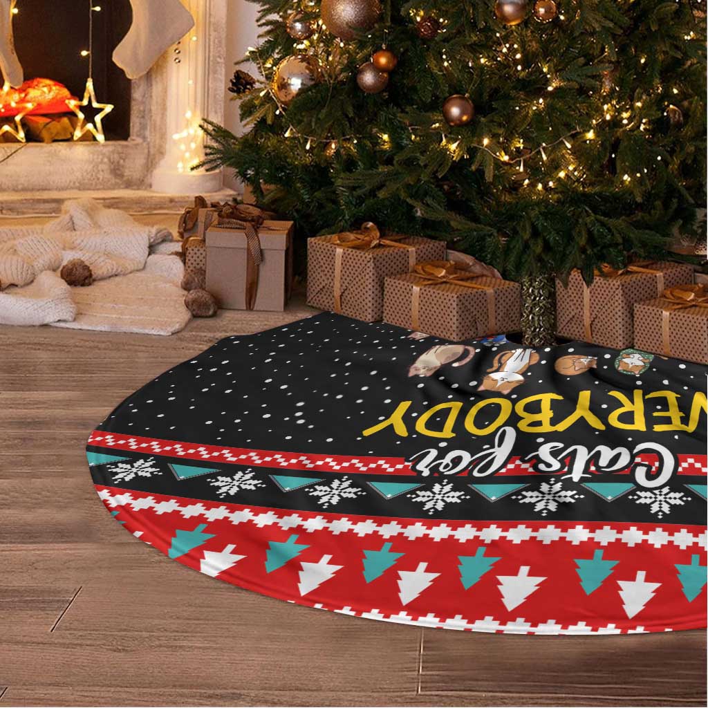 Funny Santa Tree Skirt with Cats for Everybody Quote and Red Christmas Pattern - Wonder Print Shop