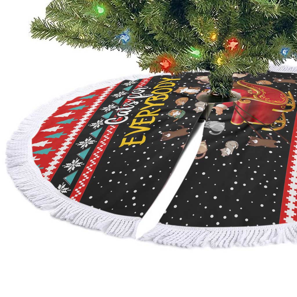 Funny Santa Tree Skirt with Cats for Everybody Quote and Red Christmas Pattern - Wonder Print Shop