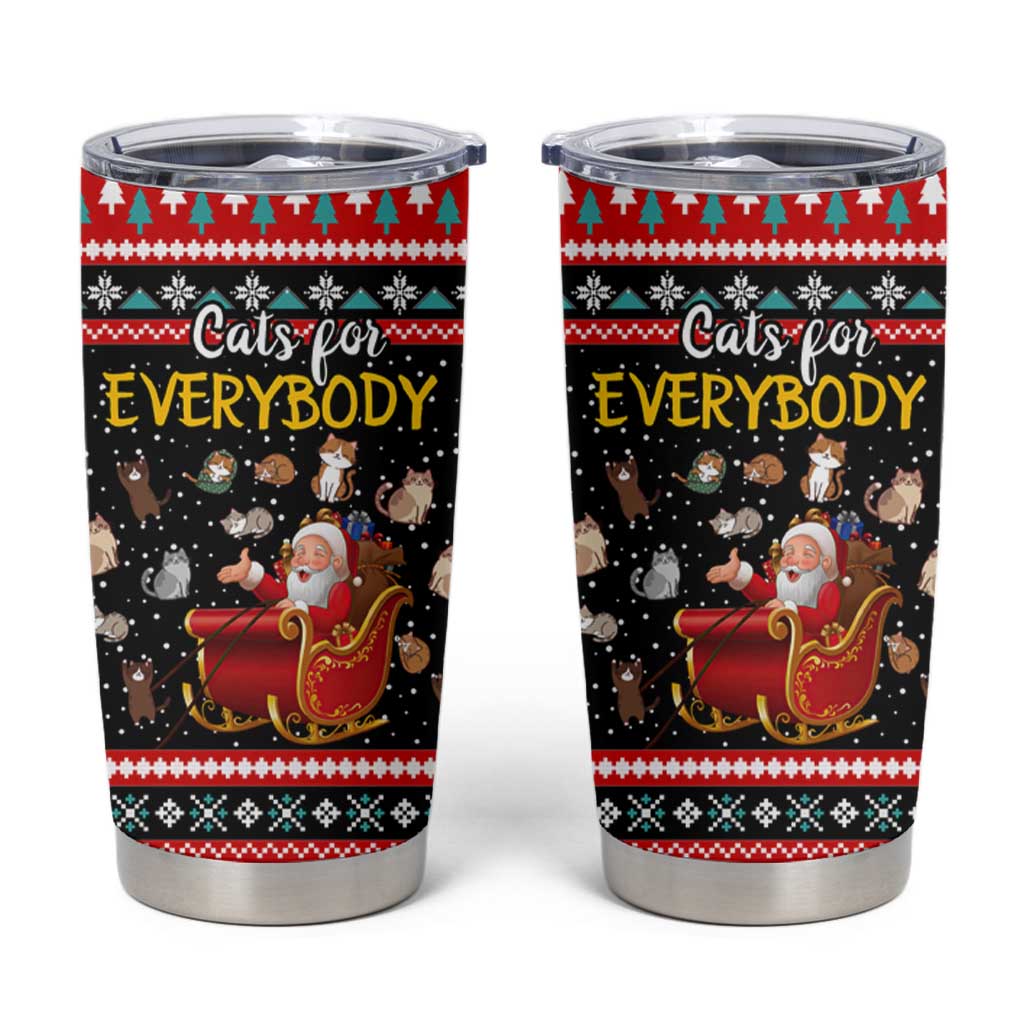 Funny Santa Tumbler Cup with Cats for Everybody Quote and Red Christmas Pattern - Wonder Print Shop