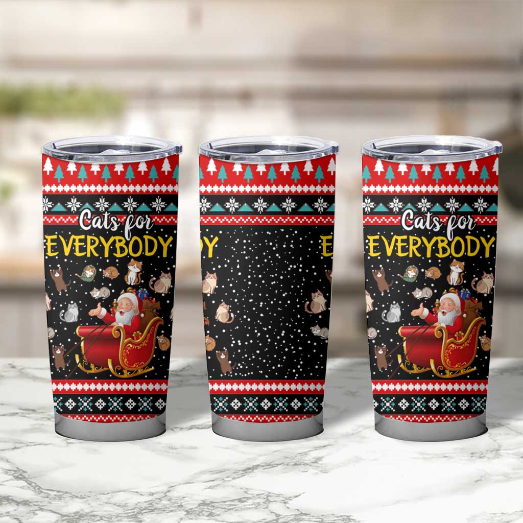 Funny Santa Tumbler Cup with Cats for Everybody Quote and Red Christmas Pattern - Wonder Print Shop