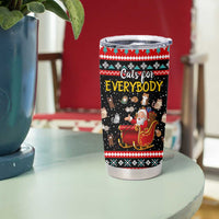 Funny Santa Tumbler Cup with Cats for Everybody Quote and Red Christmas Pattern - Wonder Print Shop