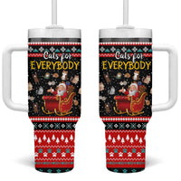 Funny Santa Tumbler With Handle with Cats for Everybody Quote and Red Christmas Pattern - Wonder Print Shop