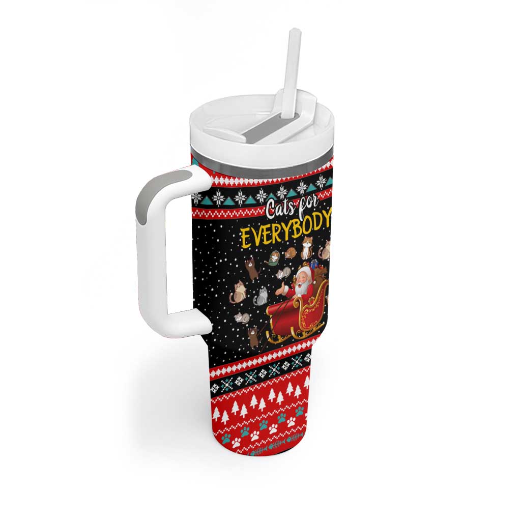 Funny Santa Tumbler With Handle with Cats for Everybody Quote and Red Christmas Pattern - Wonder Print Shop