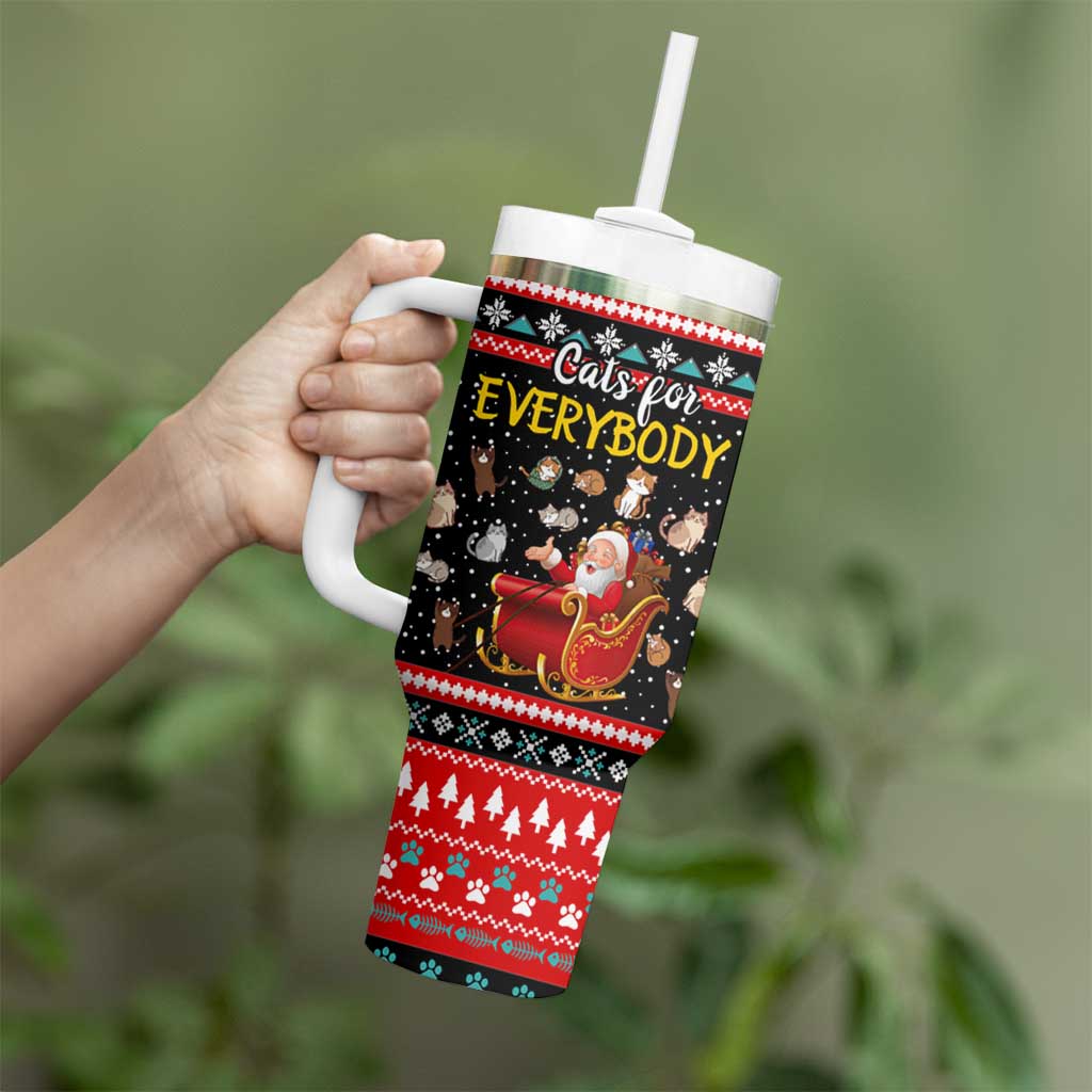 Funny Santa Tumbler With Handle with Cats for Everybody Quote and Red Christmas Pattern - Wonder Print Shop