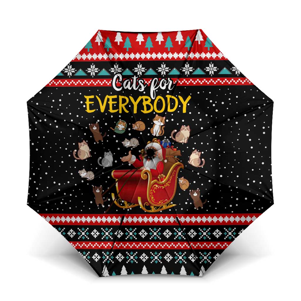 Funny Santa Umbrella with Cats for Everybody Quote and Red Christmas Pattern - Wonder Print Shop