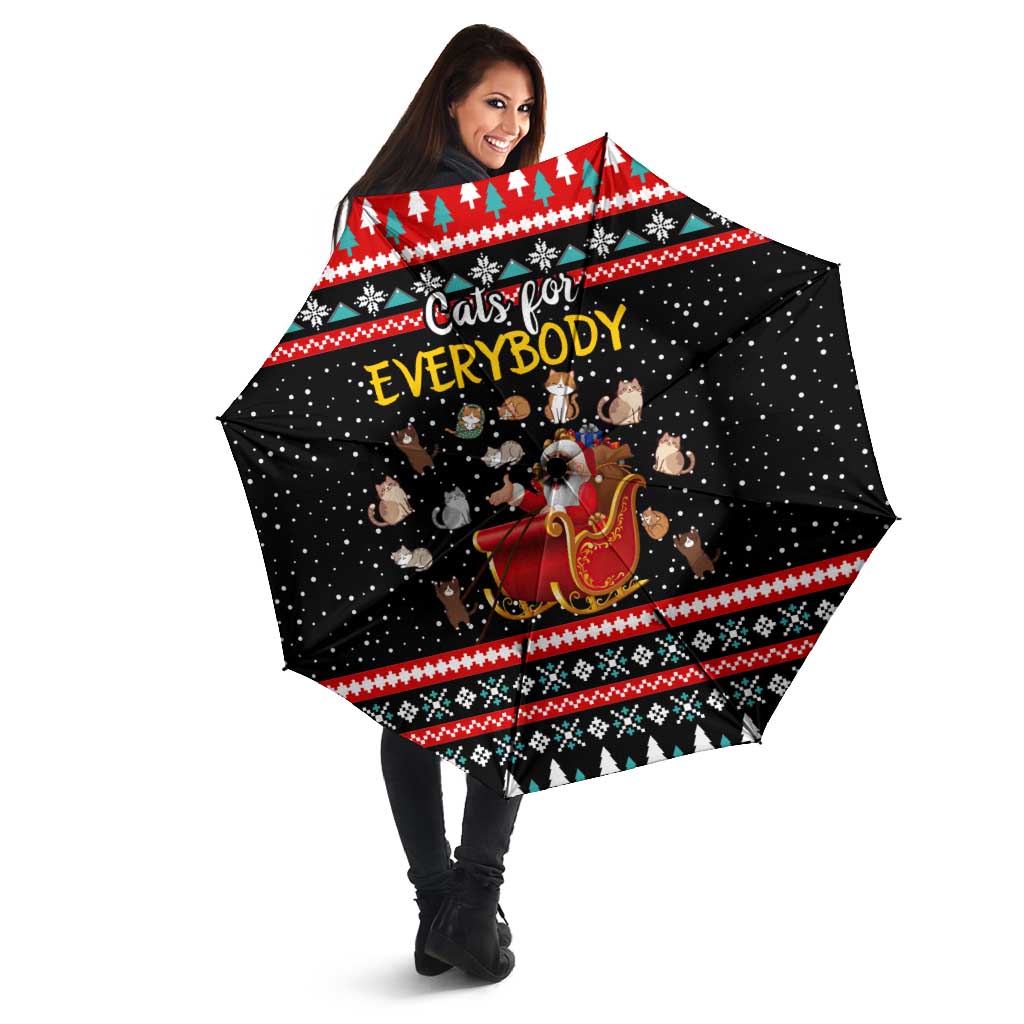 Funny Santa Umbrella with Cats for Everybody Quote and Red Christmas Pattern - Wonder Print Shop