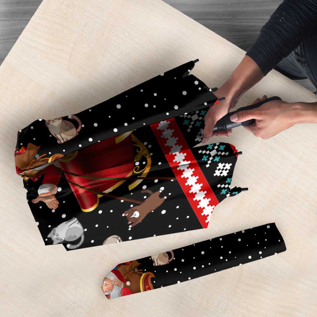 Funny Santa Umbrella with Cats for Everybody Quote and Red Christmas Pattern - Wonder Print Shop