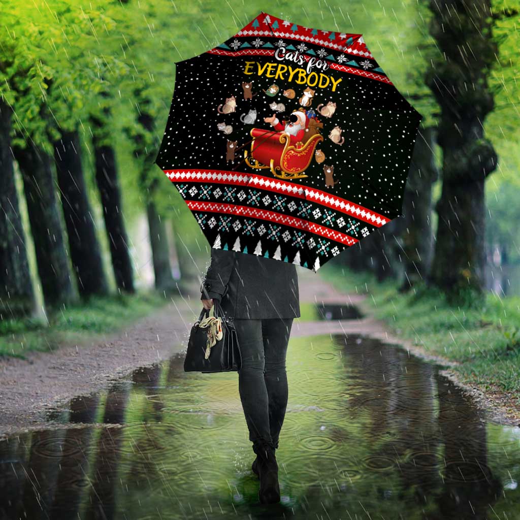 Funny Santa Umbrella with Cats for Everybody Quote and Red Christmas Pattern - Wonder Print Shop