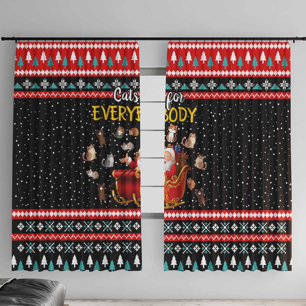 Funny Santa Window Curtain with Cats for Everybody Quote and Red Christmas Pattern - Wonder Print Shop