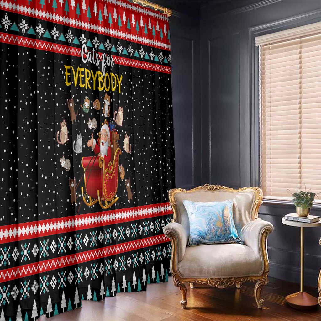 Funny Santa Window Curtain with Cats for Everybody Quote and Red Christmas Pattern - Wonder Print Shop