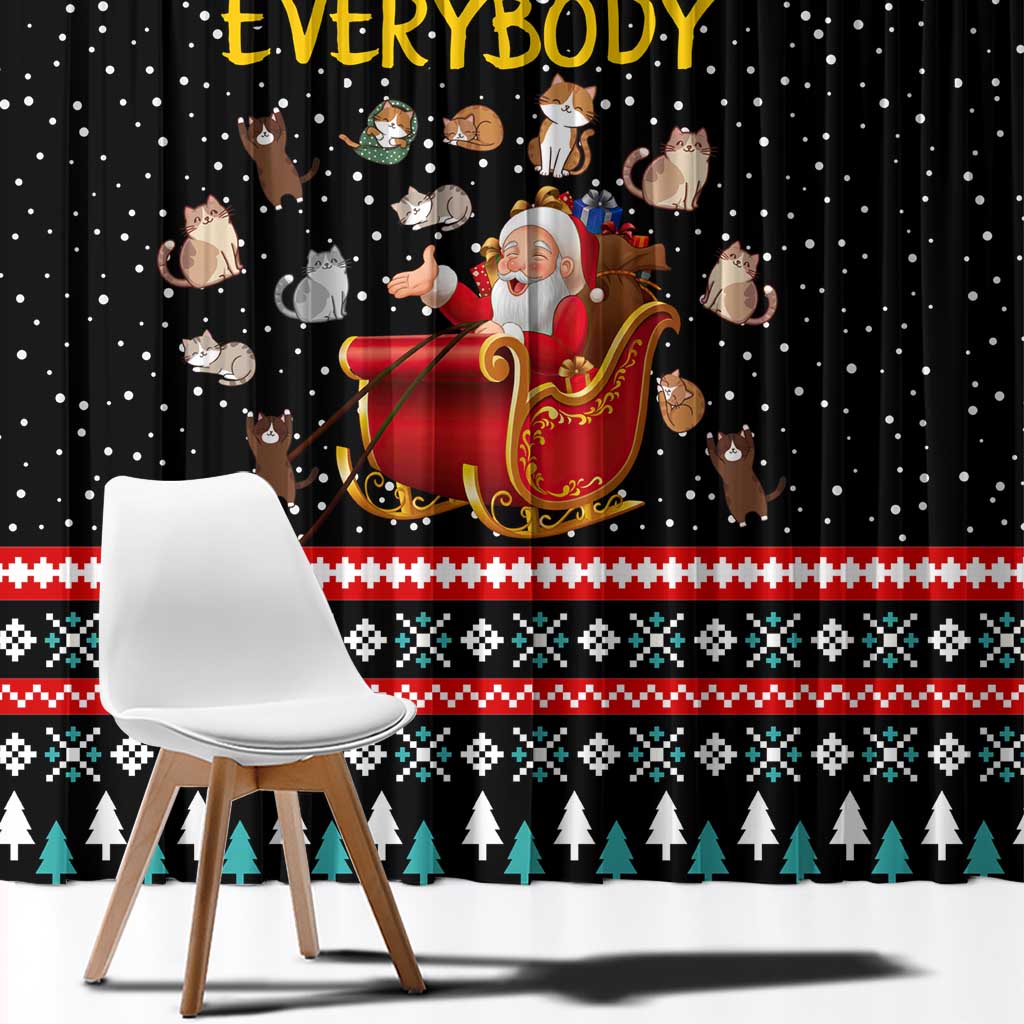 Funny Santa Window Curtain with Cats for Everybody Quote and Red Christmas Pattern - Wonder Print Shop