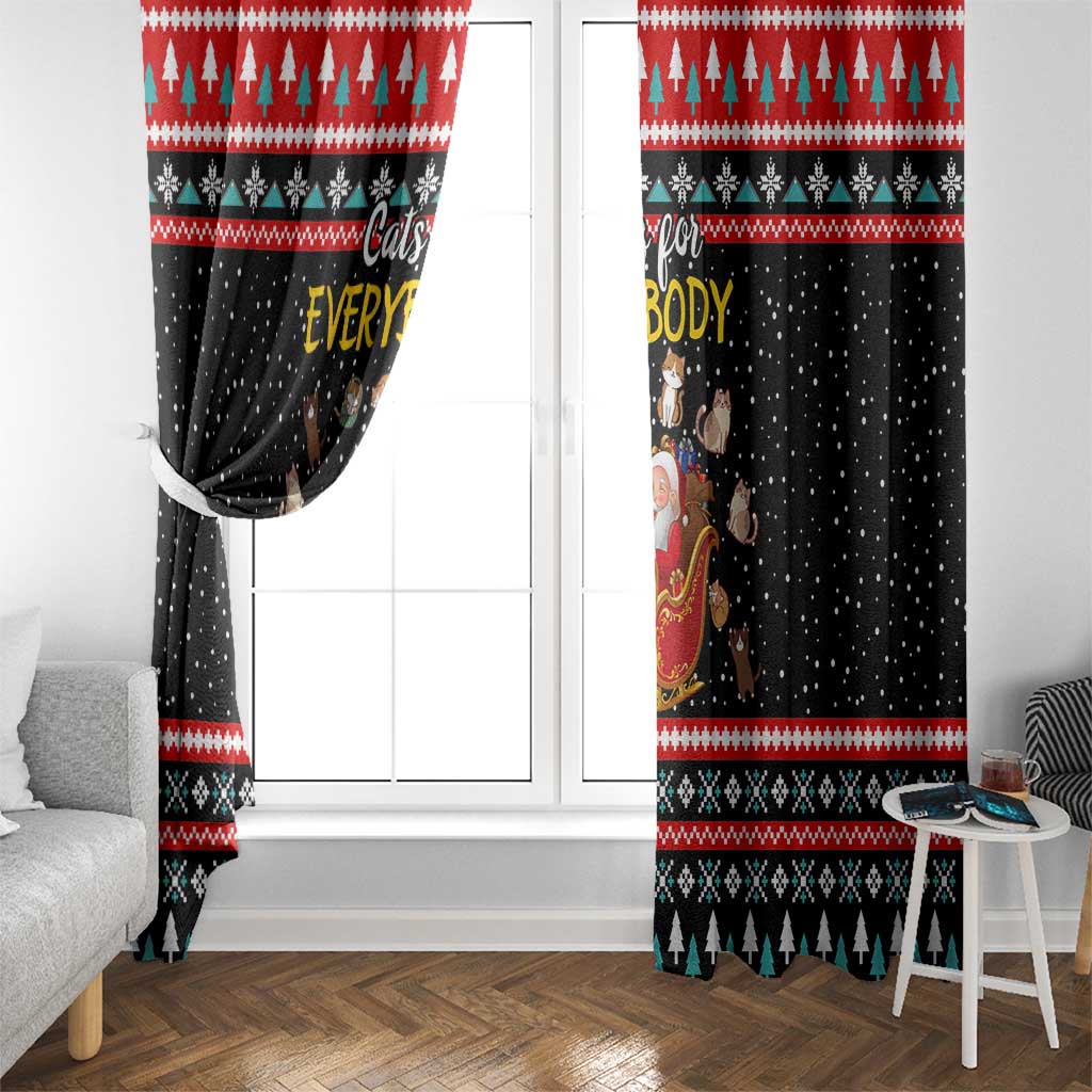 Funny Santa Window Curtain with Cats for Everybody Quote and Red Christmas Pattern - Wonder Print Shop