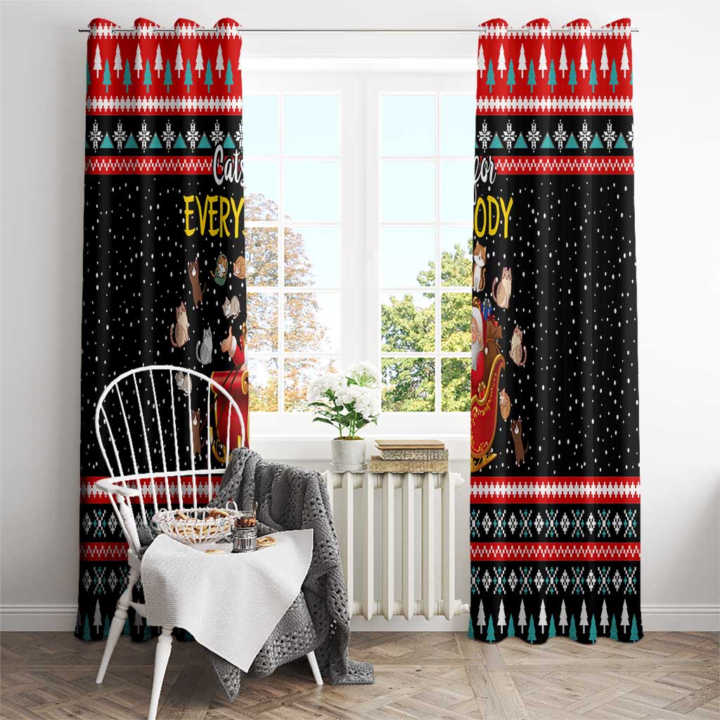 Funny Santa Window Curtain with Cats for Everybody Quote and Red Christmas Pattern - Wonder Print Shop