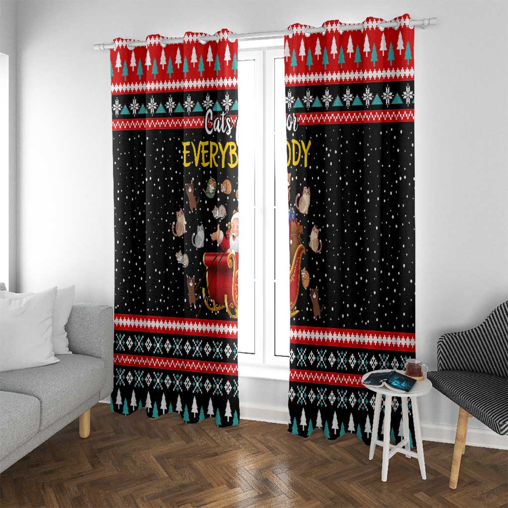 Funny Santa Window Curtain with Cats for Everybody Quote and Red Christmas Pattern - Wonder Print Shop