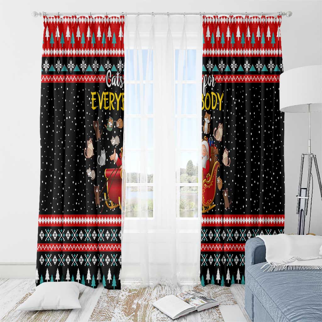 Funny Santa Window Curtain with Cats for Everybody Quote and Red Christmas Pattern - Wonder Print Shop