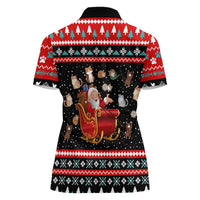 Funny Santa Women Polo Shirt with Cats for Everybody Quote and Red Christmas Pattern - Wonder Print Shop