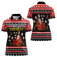 Funny Santa Women Polo Shirt with Cats for Everybody Quote and Red Christmas Pattern - Wonder Print Shop