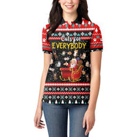 Funny Santa Women Polo Shirt with Cats for Everybody Quote and Red Christmas Pattern - Wonder Print Shop