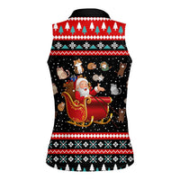 Funny Santa Women Sleeveless Polo Shirt with Cats for Everybody Quote and Red Christmas Pattern - Wonder Print Shop
