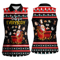 Funny Santa Women Sleeveless Polo Shirt with Cats for Everybody Quote and Red Christmas Pattern - Wonder Print Shop