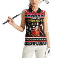 Funny Santa Women Sleeveless Polo Shirt with Cats for Everybody Quote and Red Christmas Pattern - Wonder Print Shop