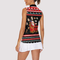Funny Santa Women Sleeveless Polo Shirt with Cats for Everybody Quote and Red Christmas Pattern - Wonder Print Shop