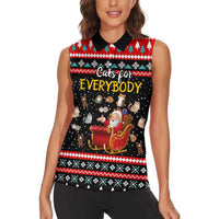 Funny Santa Women Sleeveless Polo Shirt with Cats for Everybody Quote and Red Christmas Pattern - Wonder Print Shop