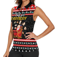 Funny Santa Women Sleeveless Polo Shirt with Cats for Everybody Quote and Red Christmas Pattern - Wonder Print Shop