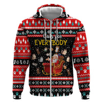 Funny Santa Zip Hoodie with Cats for Everybody Quote and Red Christmas Pattern - Wonder Print Shop