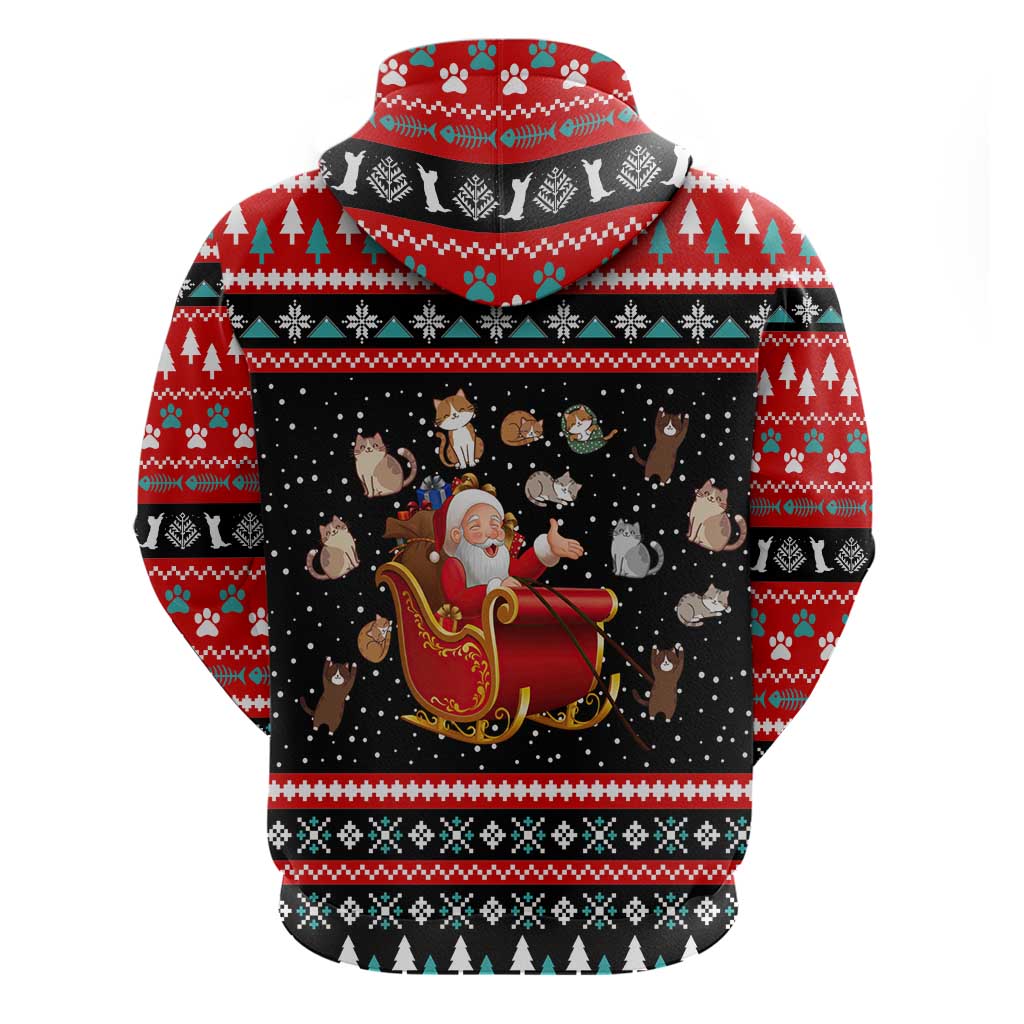 Funny Santa Zip Hoodie with Cats for Everybody Quote and Red Christmas Pattern - Wonder Print Shop