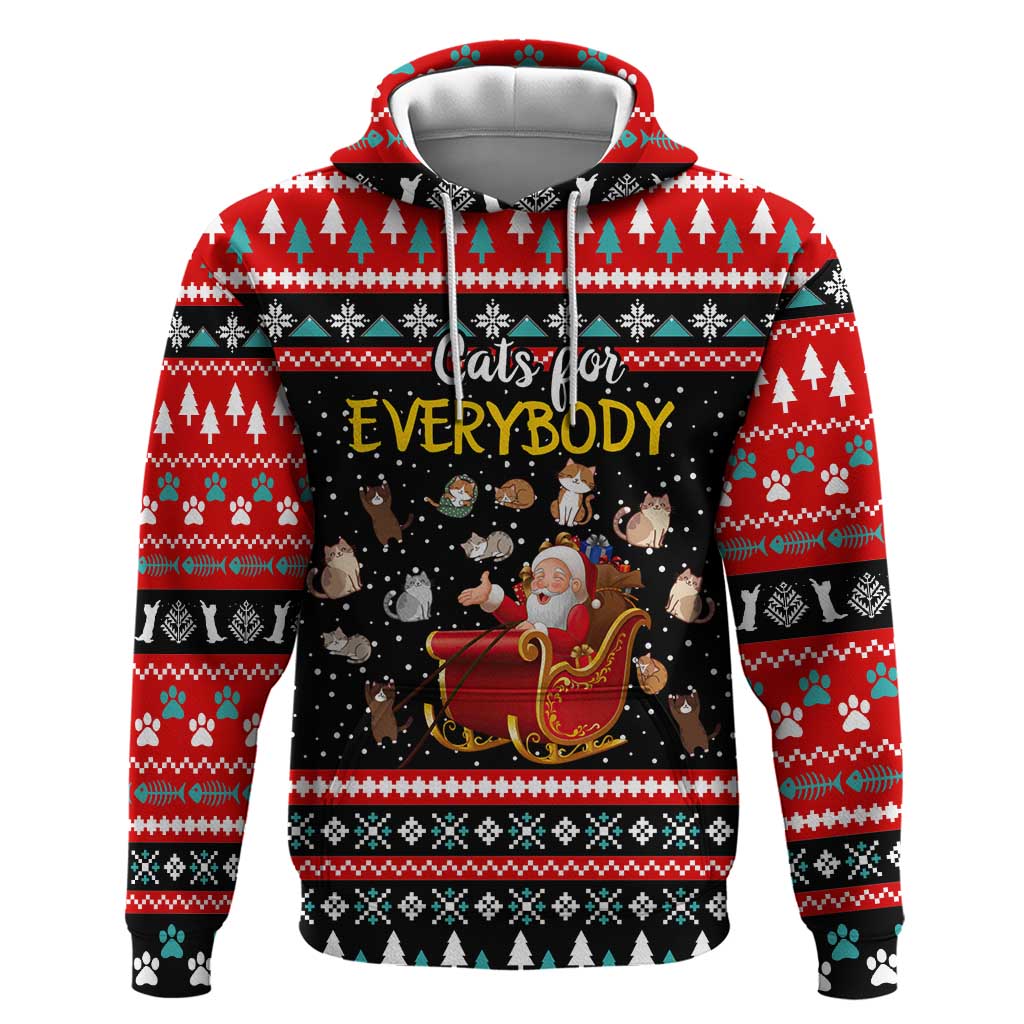 Funny Santa Zip Hoodie with Cats for Everybody Quote and Red Christmas Pattern - Wonder Print Shop