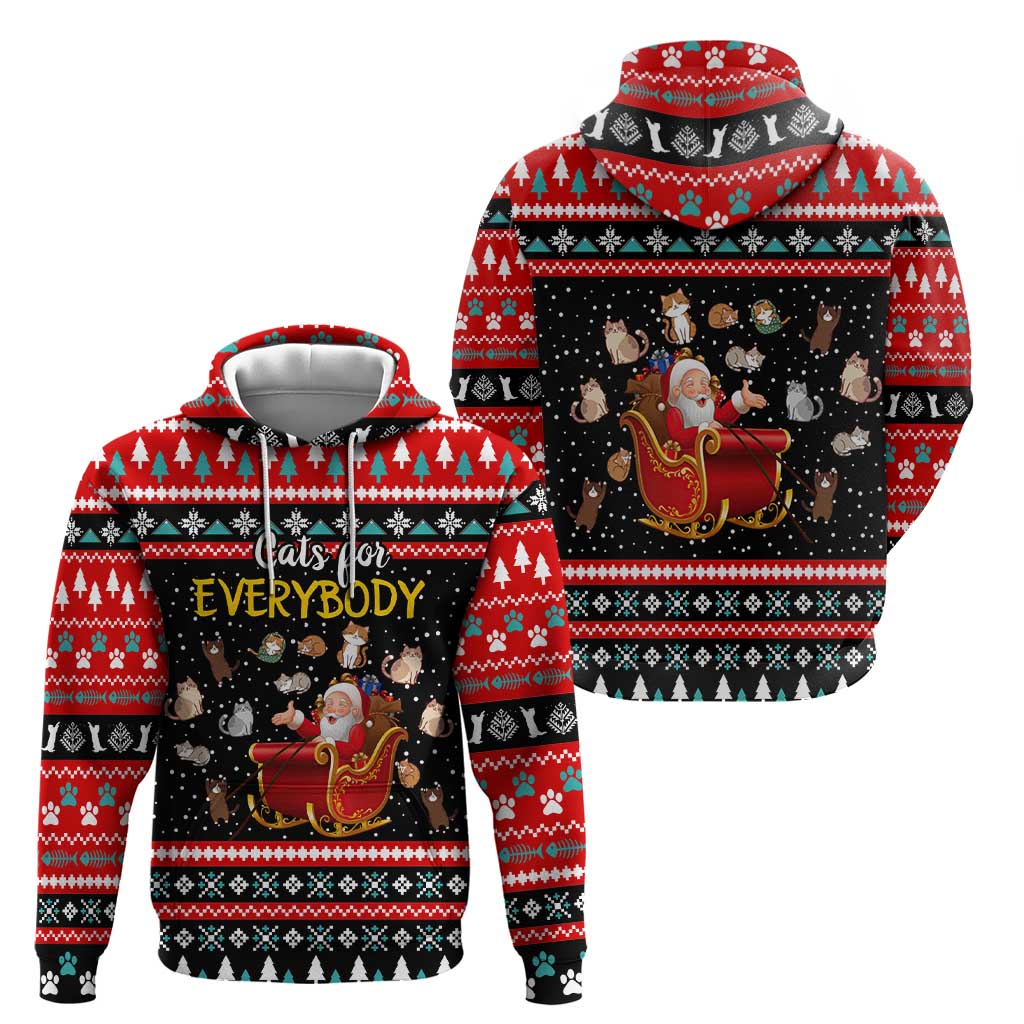 Funny Santa Zip Hoodie with Cats for Everybody Quote and Red Christmas Pattern - Wonder Print Shop
