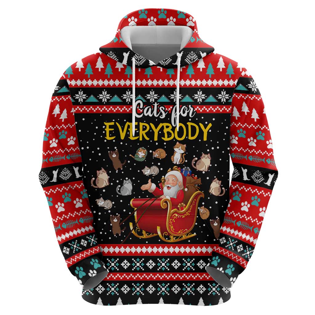 Funny Santa Zip Hoodie with Cats for Everybody Quote and Red Christmas Pattern - Wonder Print Shop