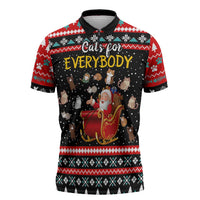 Funny Santa Zipper Polo Shirt with Cats for Everybody Quote and Red Christmas Pattern - Wonder Print Shop
