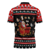 Funny Santa Zipper Polo Shirt with Cats for Everybody Quote and Red Christmas Pattern - Wonder Print Shop