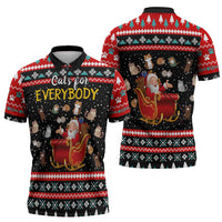 Funny Santa Zipper Polo Shirt with Cats for Everybody Quote and Red Christmas Pattern - Wonder Print Shop