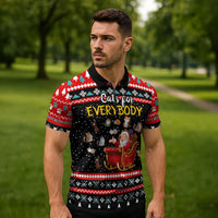 Funny Santa Zipper Polo Shirt with Cats for Everybody Quote and Red Christmas Pattern - Wonder Print Shop