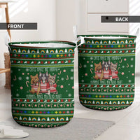 Funny Cats Make Me Happy Humans Make My Head Hurt Quote Laundry Basket with Green Christmas Pattern - Wonder Print Shop